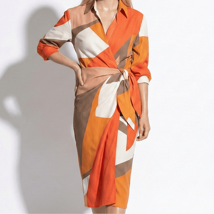 Women's Striped Wrap Midi Dress