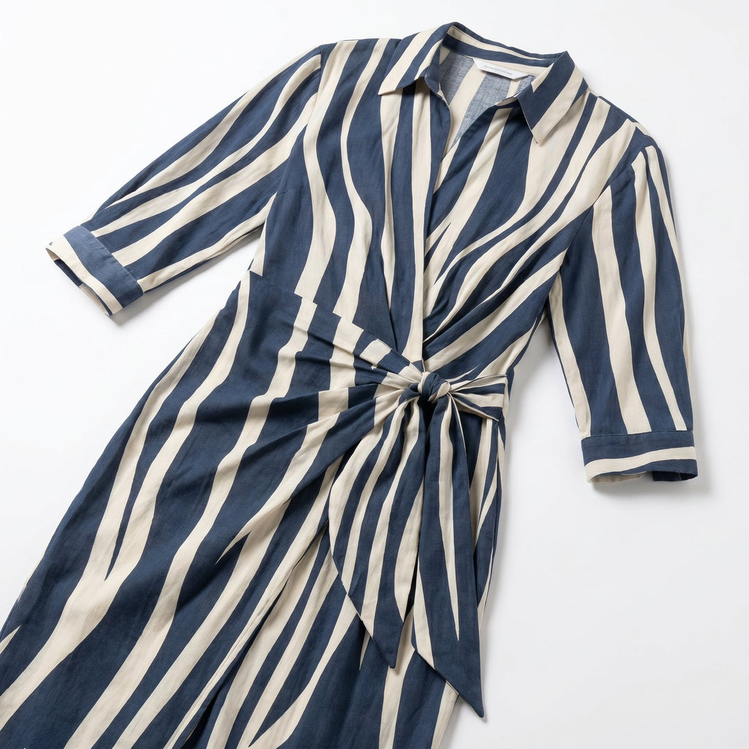 Women's Striped Wrap Midi Dress