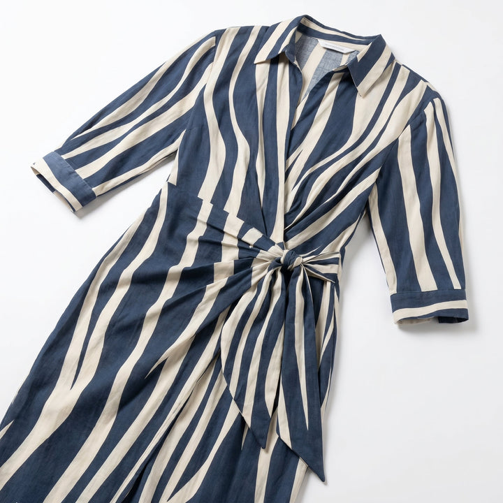 Women's Striped Wrap Midi Dress