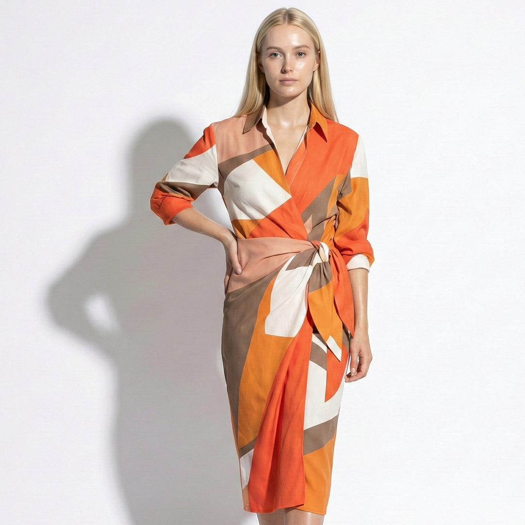Women's Striped Wrap Midi Dress