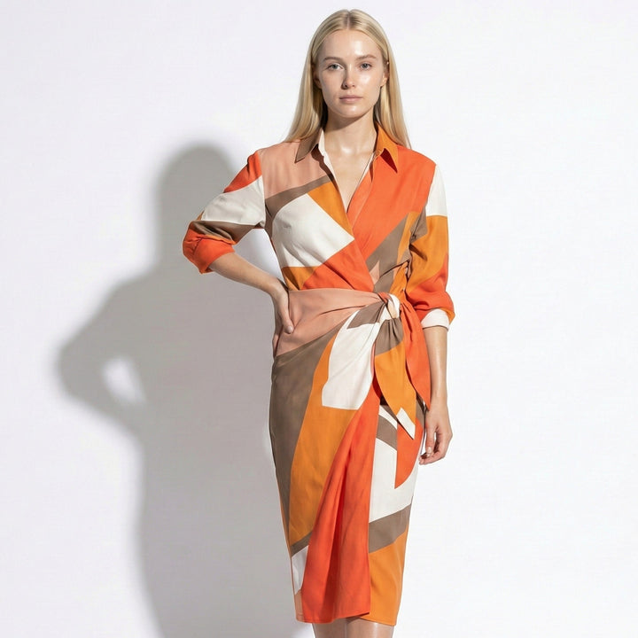 Women's Striped Wrap Midi Dress