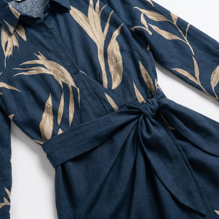Women's Striped Wrap Midi Dress