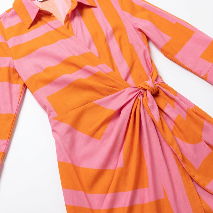 Women's Striped Wrap Midi Dress