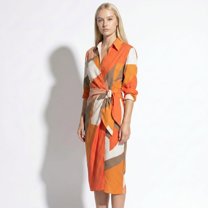 Women's Striped Wrap Midi Dress