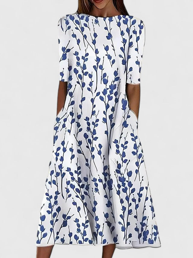 Women's Boat Neck Floral Midi Dress