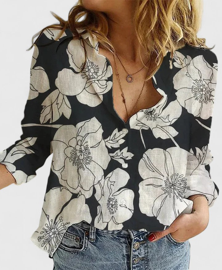 Evie | Women's V-Neck Linen Blouse