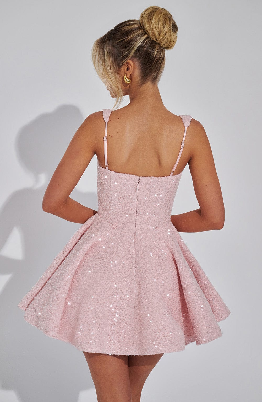 Women's Sequin Mini Dress Bow Detail Square Neck