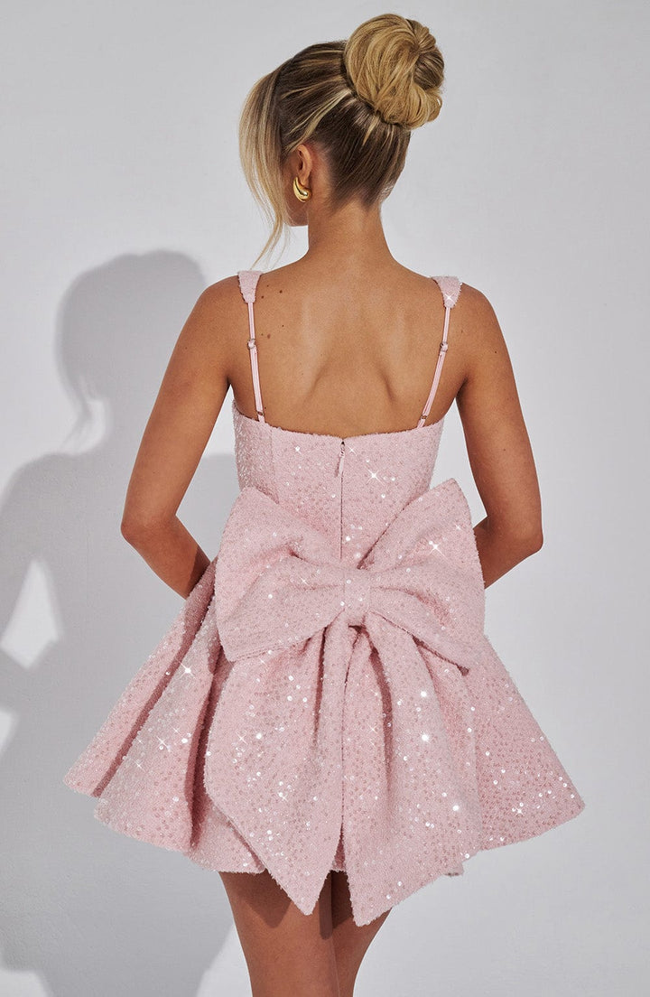 Women's Sequin Mini Dress Bow Detail Square Neck