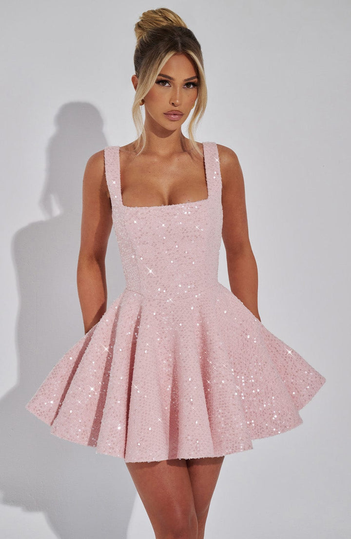 Women's Sequin Mini Dress Bow Detail Square Neck