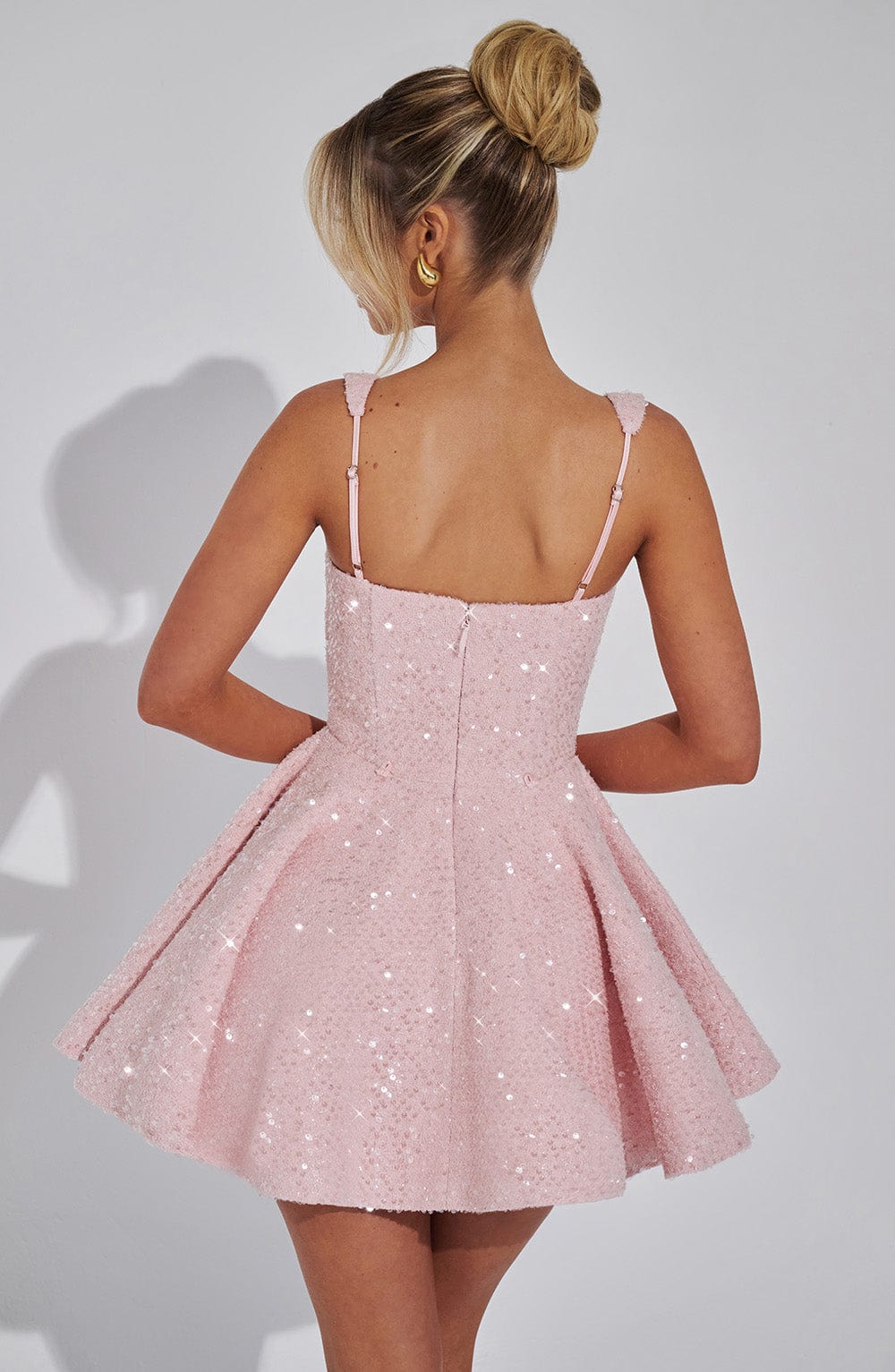 Women's Sequin Mini Dress Bow Detail Square Neck