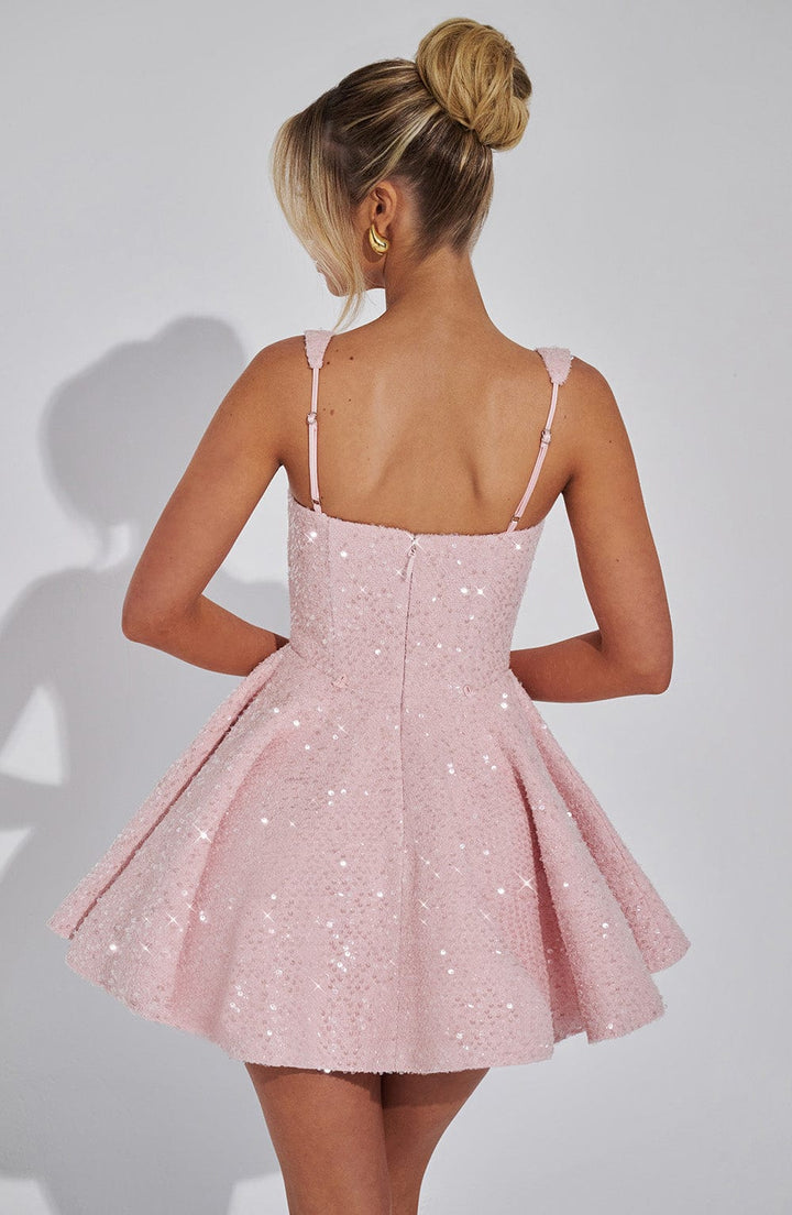 Women's Sequin Mini Dress Bow Detail Square Neck