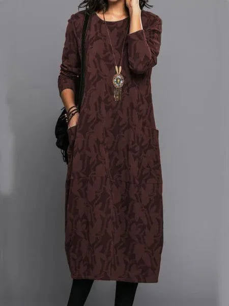 Women's Long Sleeve Floral Midi Dress