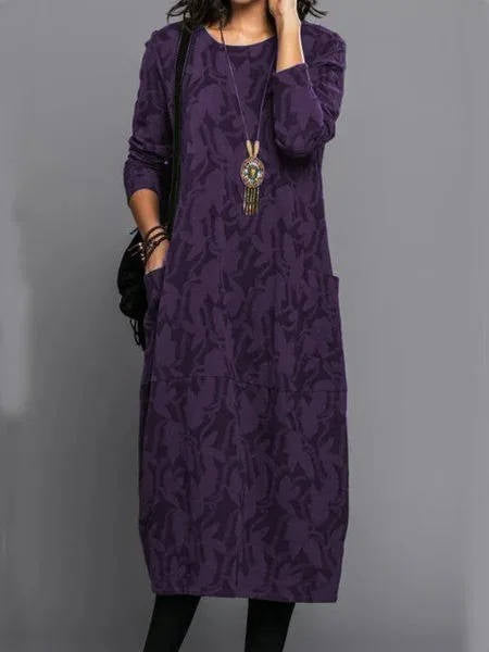 Women's Long Sleeve Floral Midi Dress