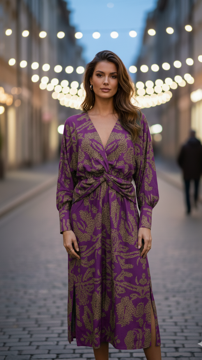 Women's Tailored V-Neck Midi Dress