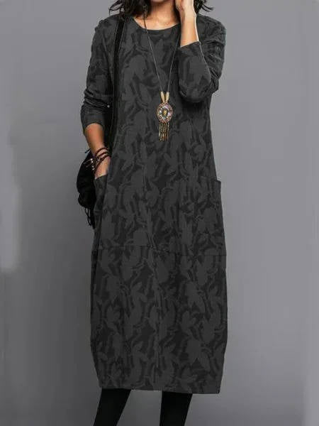 Women's Long Sleeve Floral Midi Dress