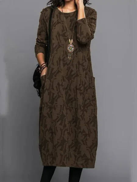 Women's Long Sleeve Floral Midi Dress