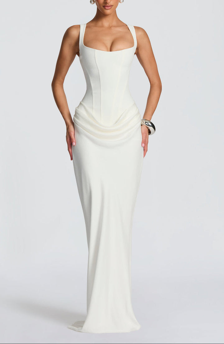 Women's Draped Satin Maxi Gown
