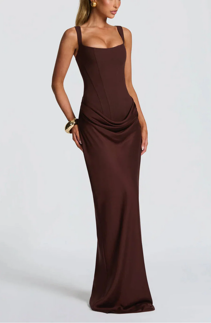Women's Draped Satin Maxi Gown