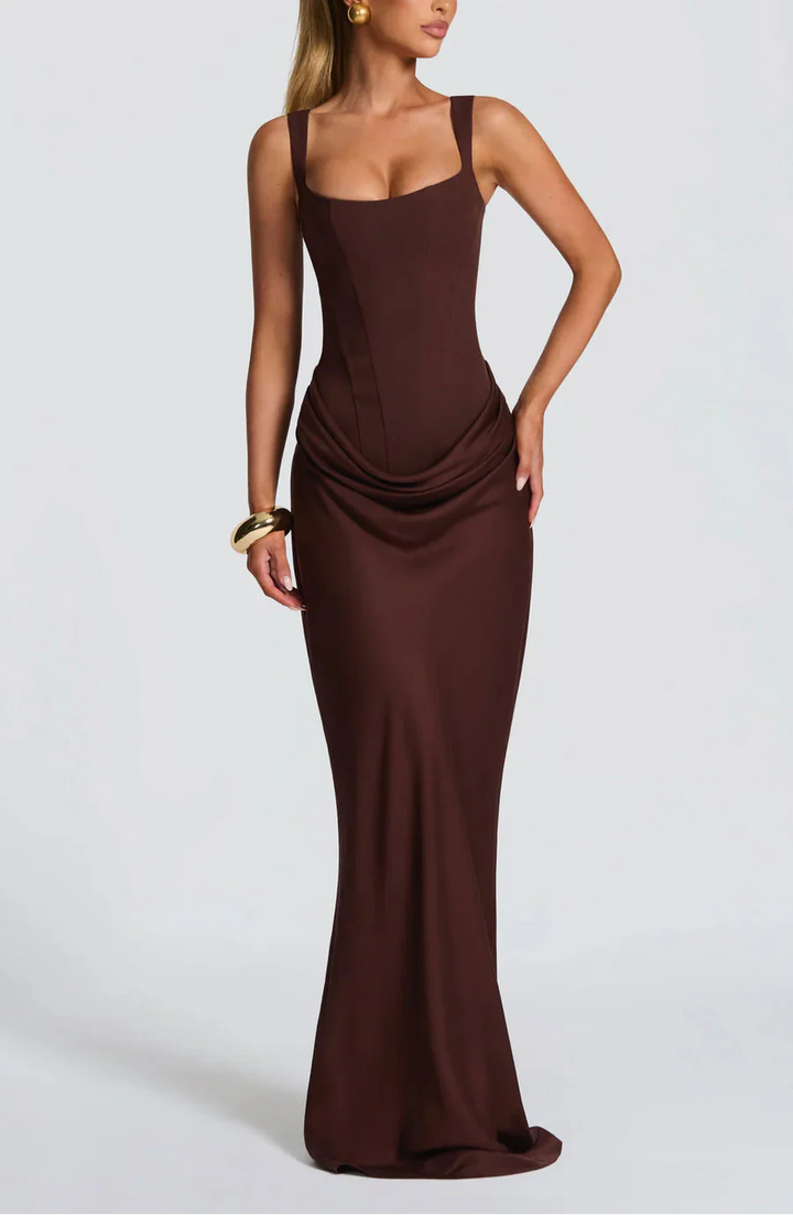 Women's Draped Satin Maxi Gown