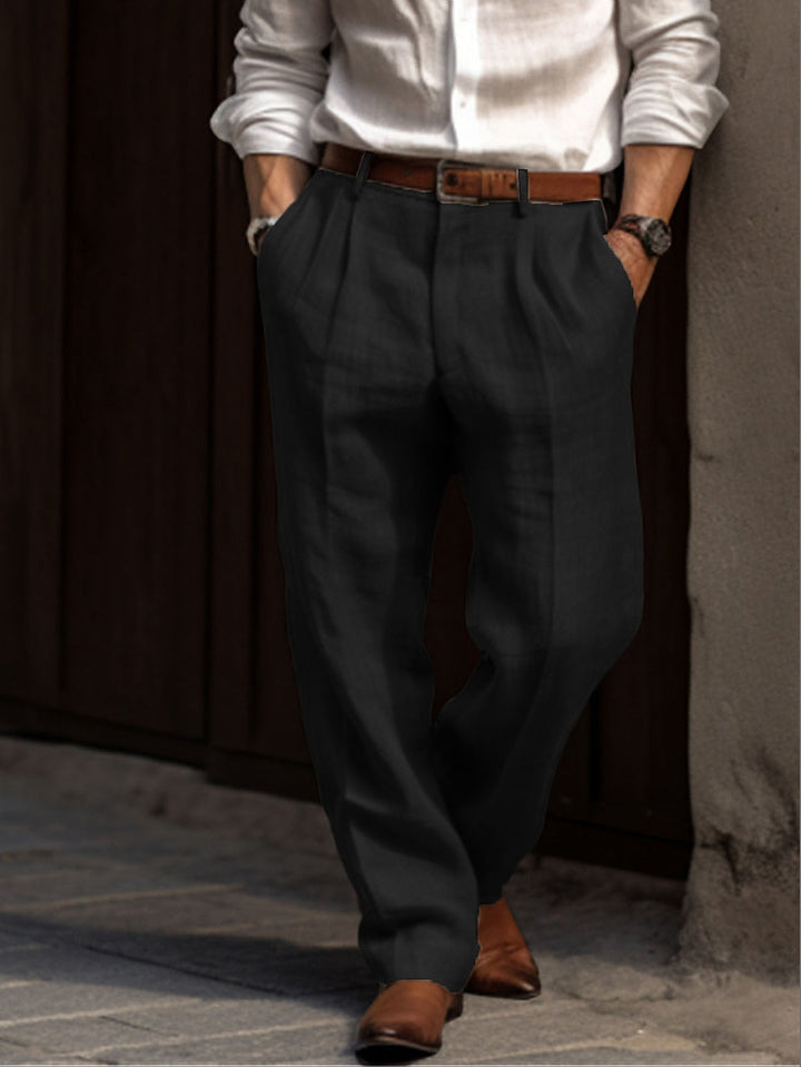 Pleated linen trousers for men