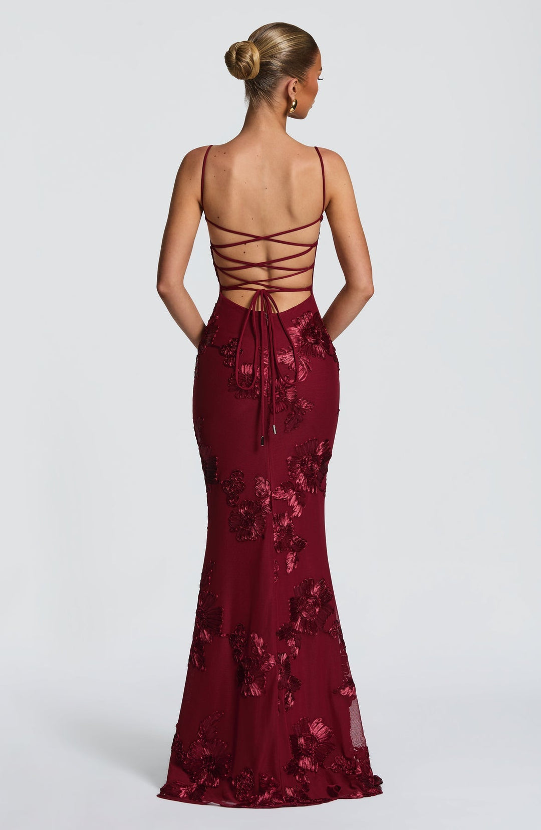 Women's Floral Appliqué Corset Maxi Dress