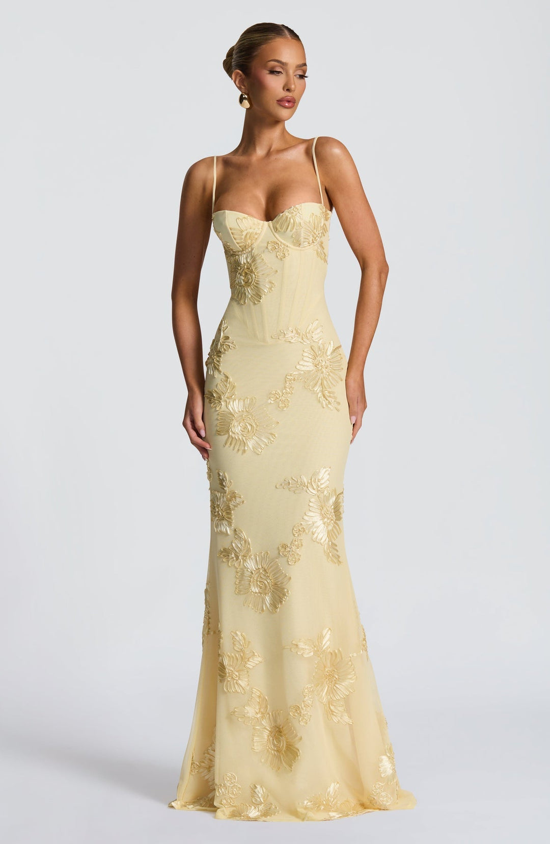 Women's Floral Appliqué Corset Maxi Dress