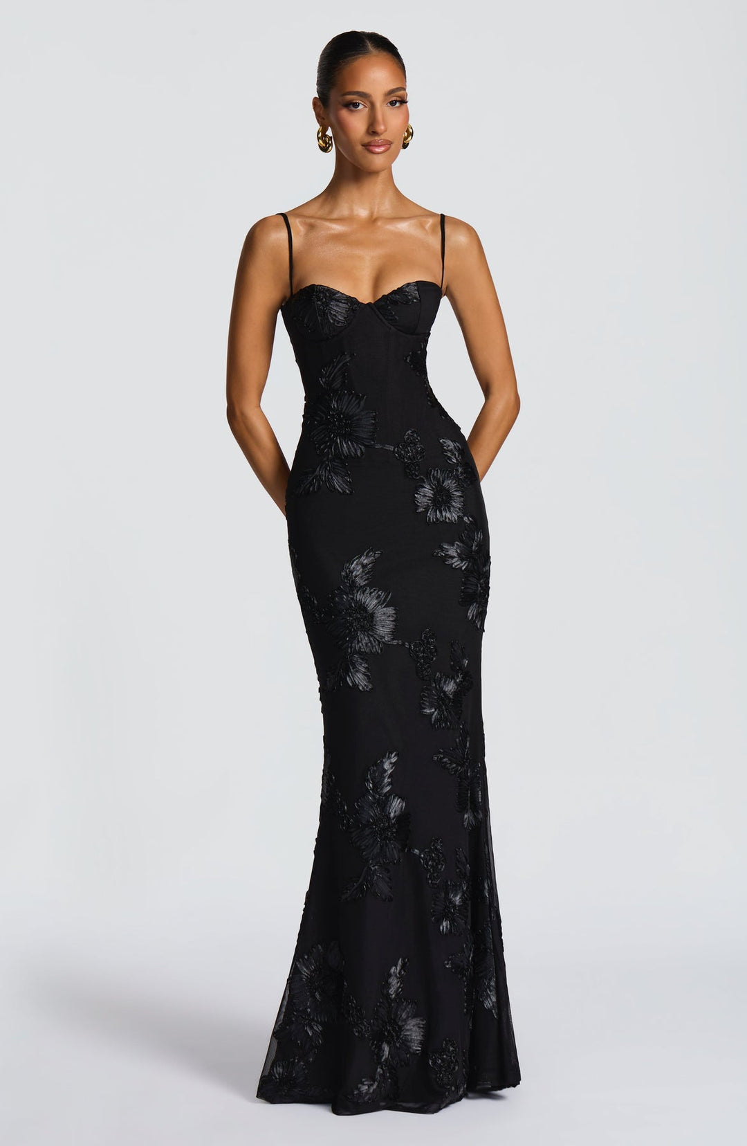 Women's Floral Appliqué Corset Maxi Dress