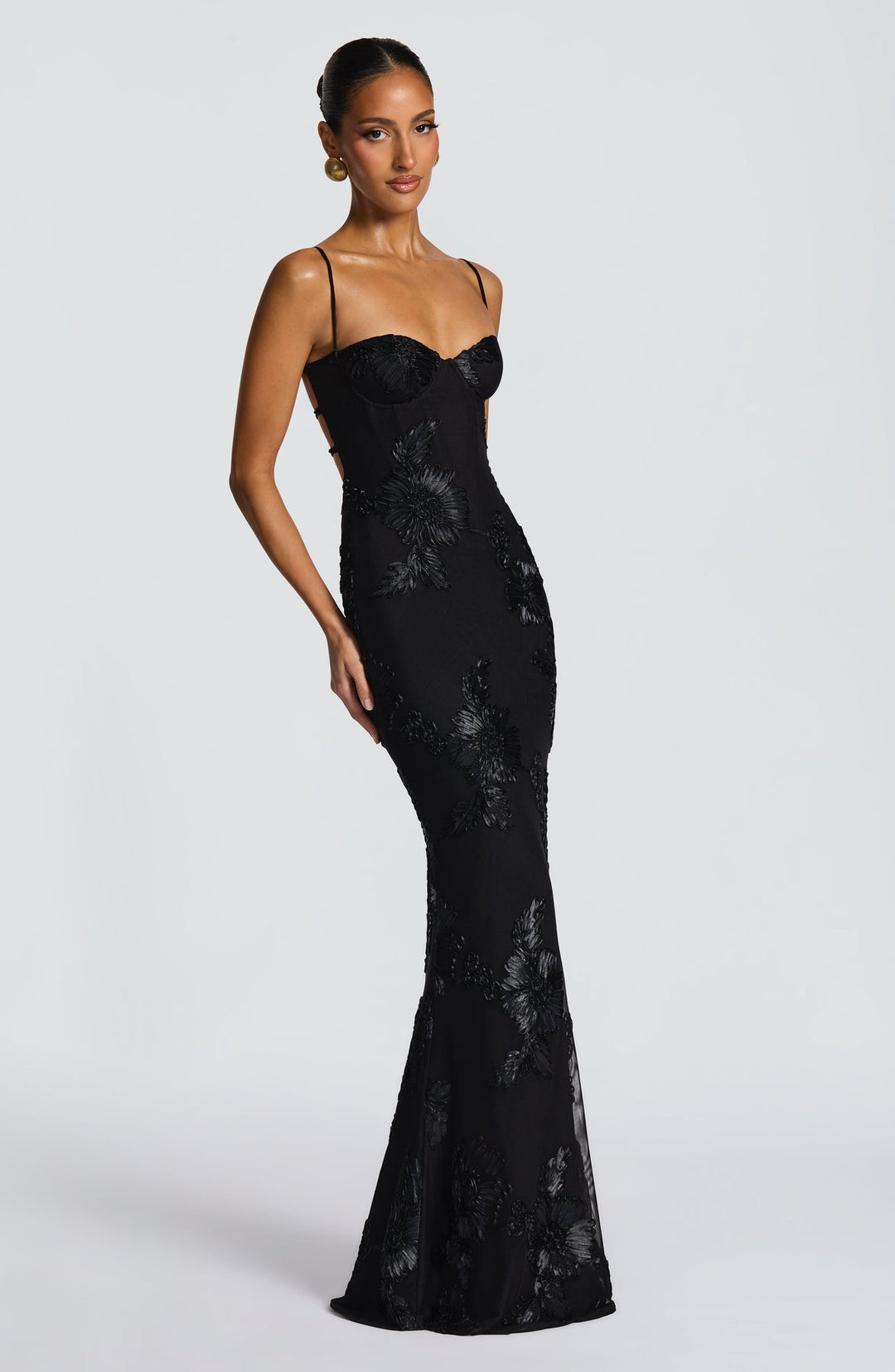 Women's Floral Appliqué Corset Maxi Dress