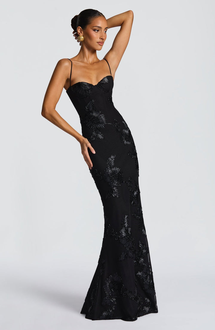 Women's Floral Appliqué Corset Maxi Dress