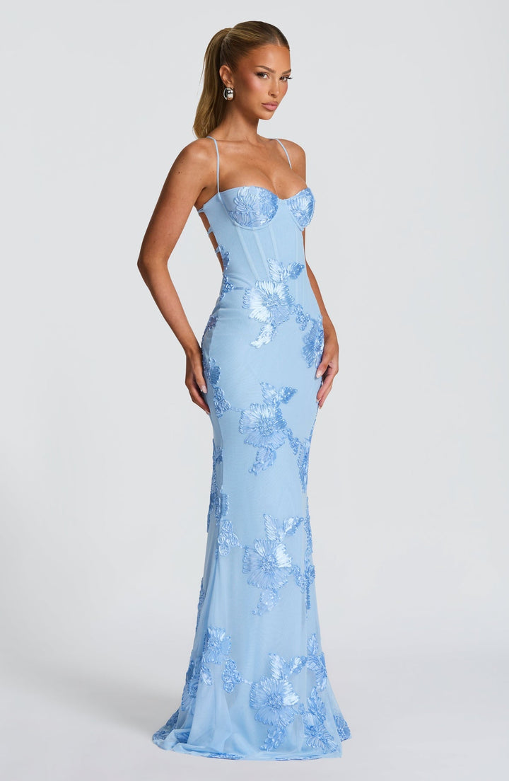 Women's Floral Appliqué Corset Maxi Dress
