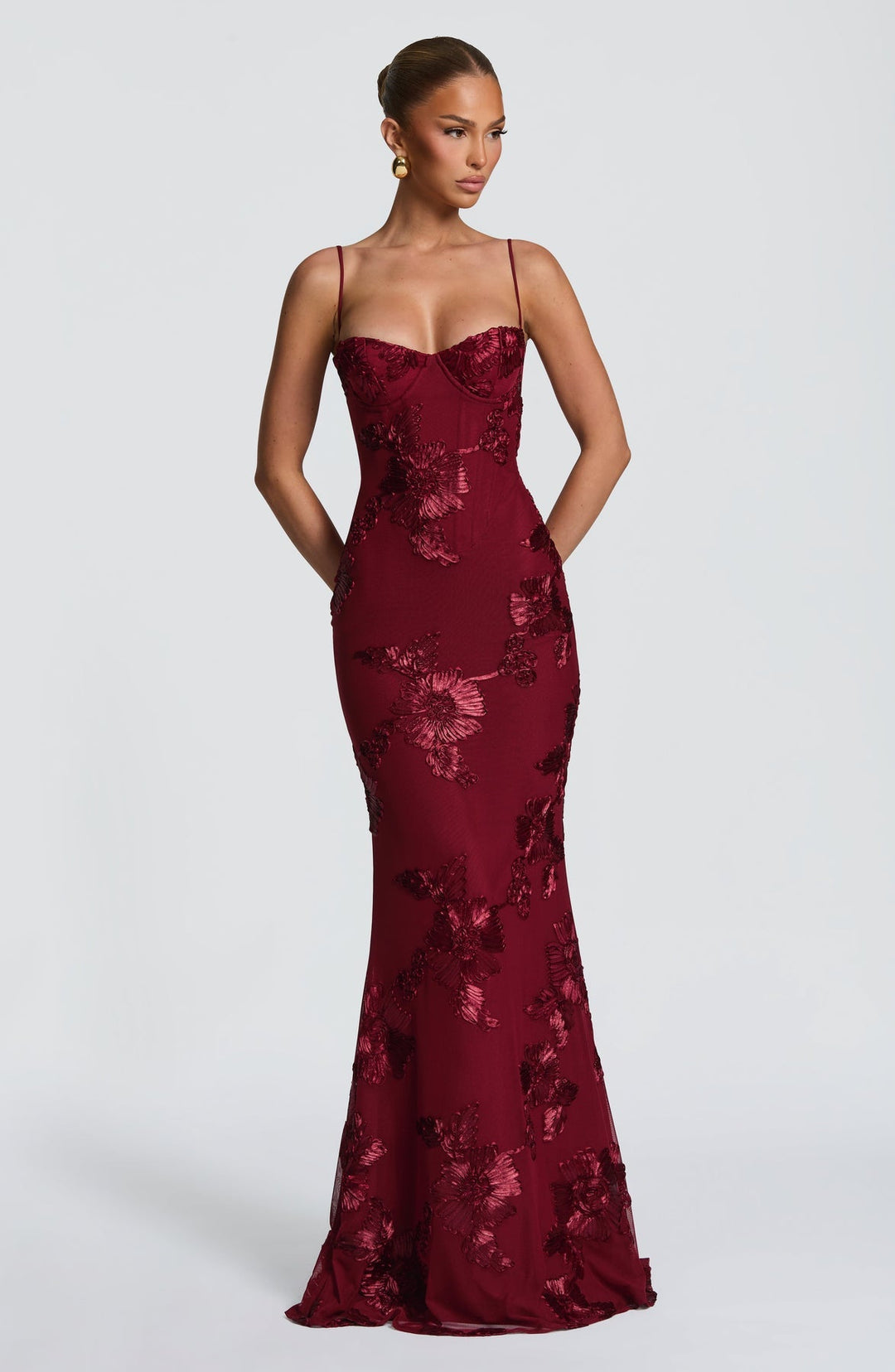 Women's Floral Appliqué Corset Maxi Dress