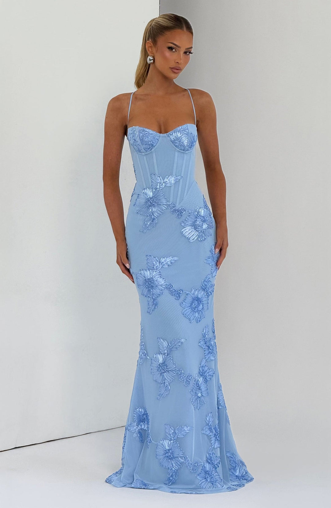 Women's Floral Appliqué Corset Maxi Dress