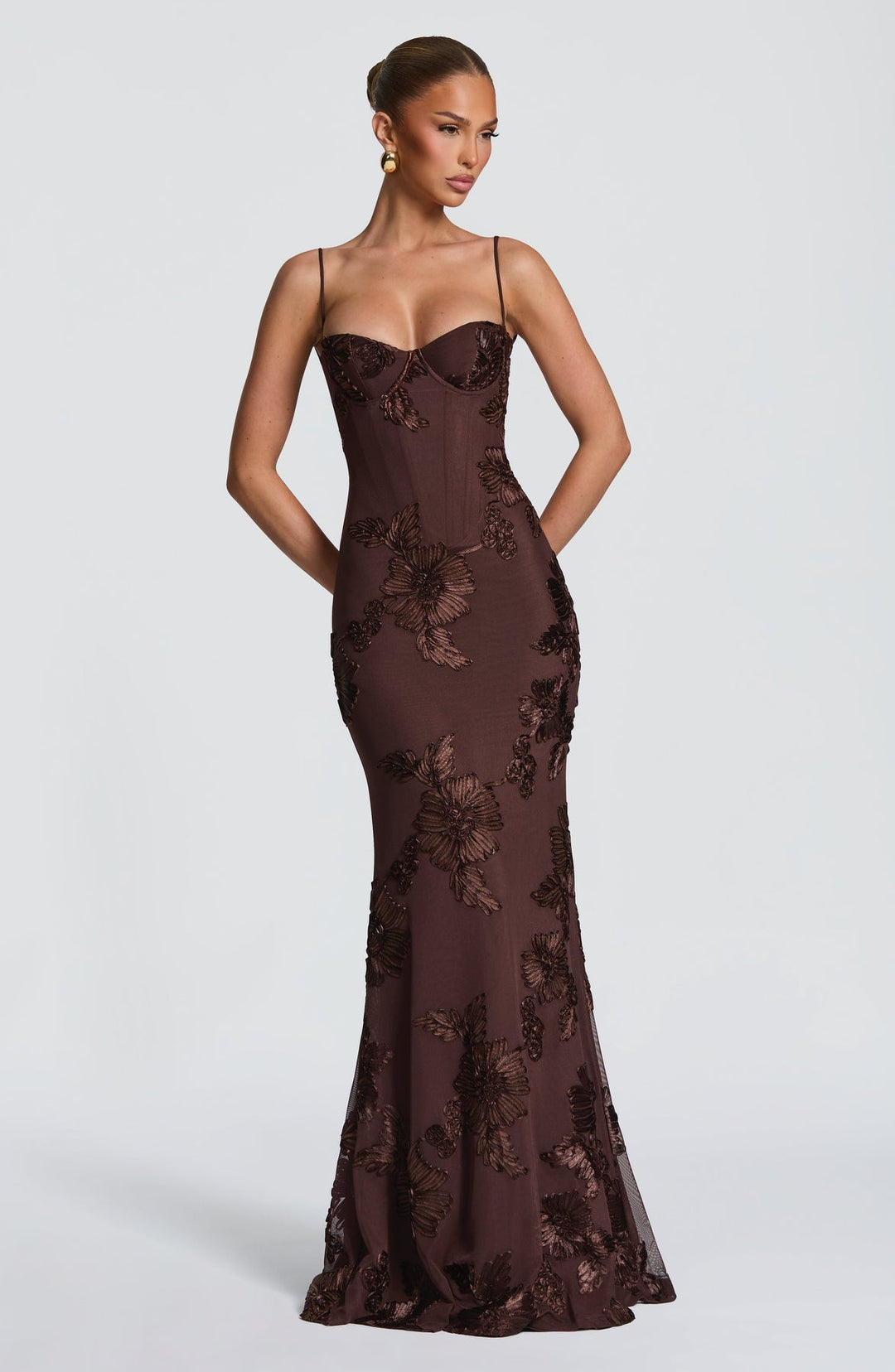 Women's Floral Appliqué Corset Maxi Dress