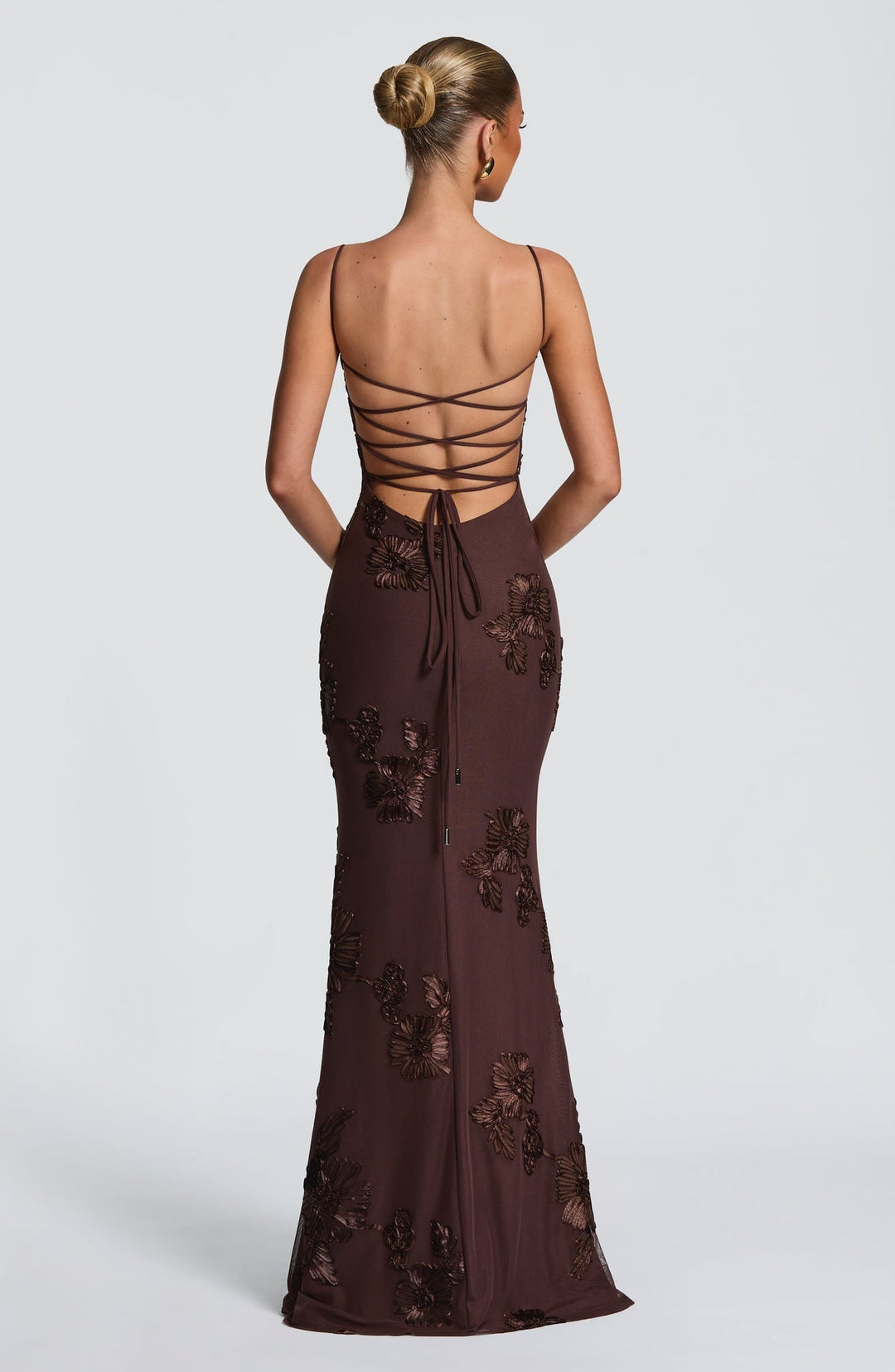 Women's Floral Appliqué Corset Maxi Dress