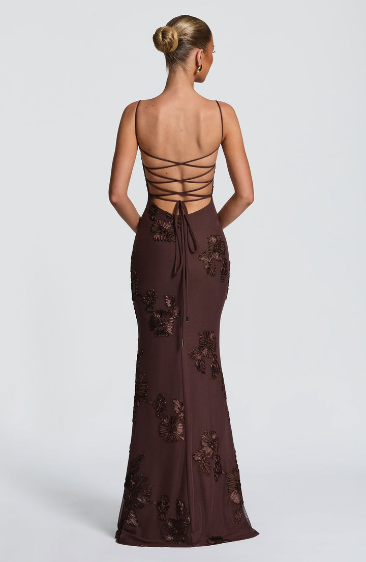 Women's Floral Appliqué Corset Maxi Dress
