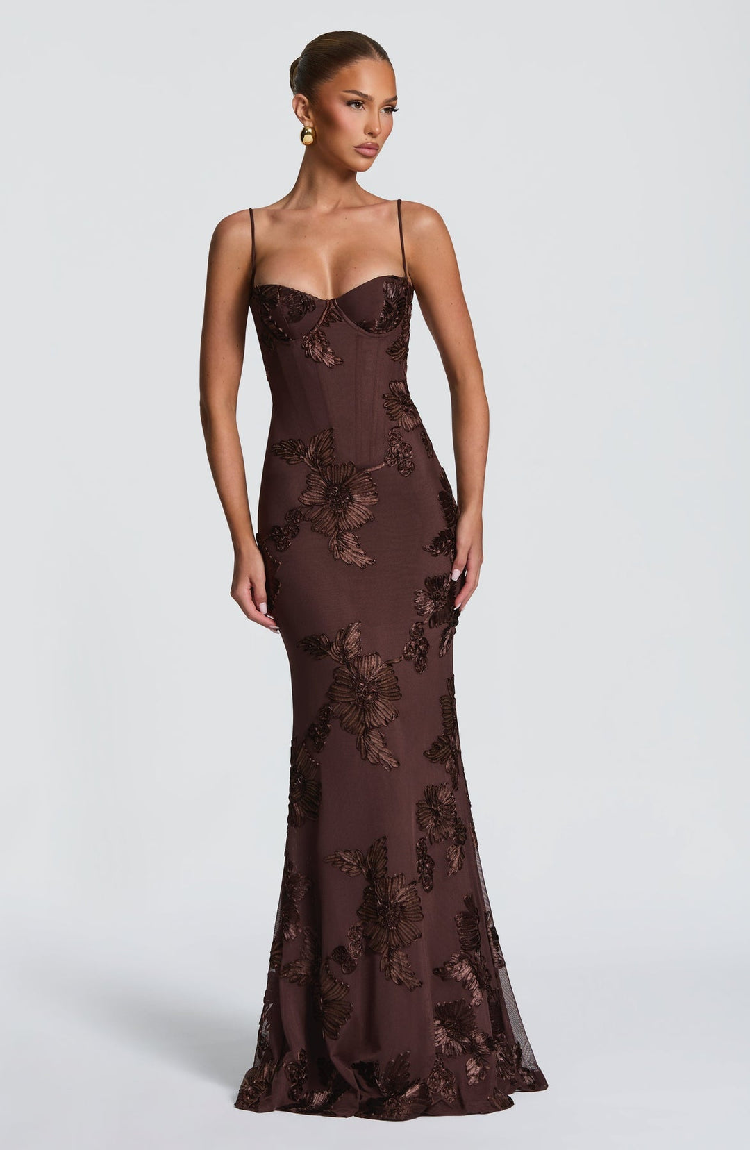 Women's Floral Appliqué Corset Maxi Dress