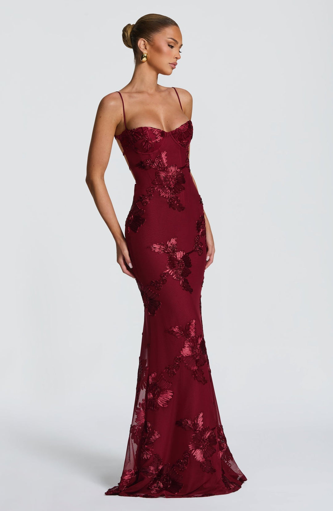 Women's Floral Appliqué Corset Maxi Dress