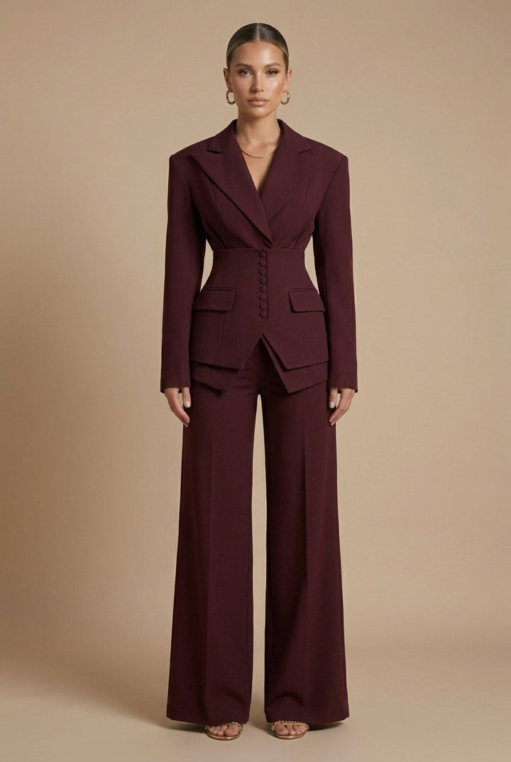 Women's Peaked Lapel Wide-Leg Suit
