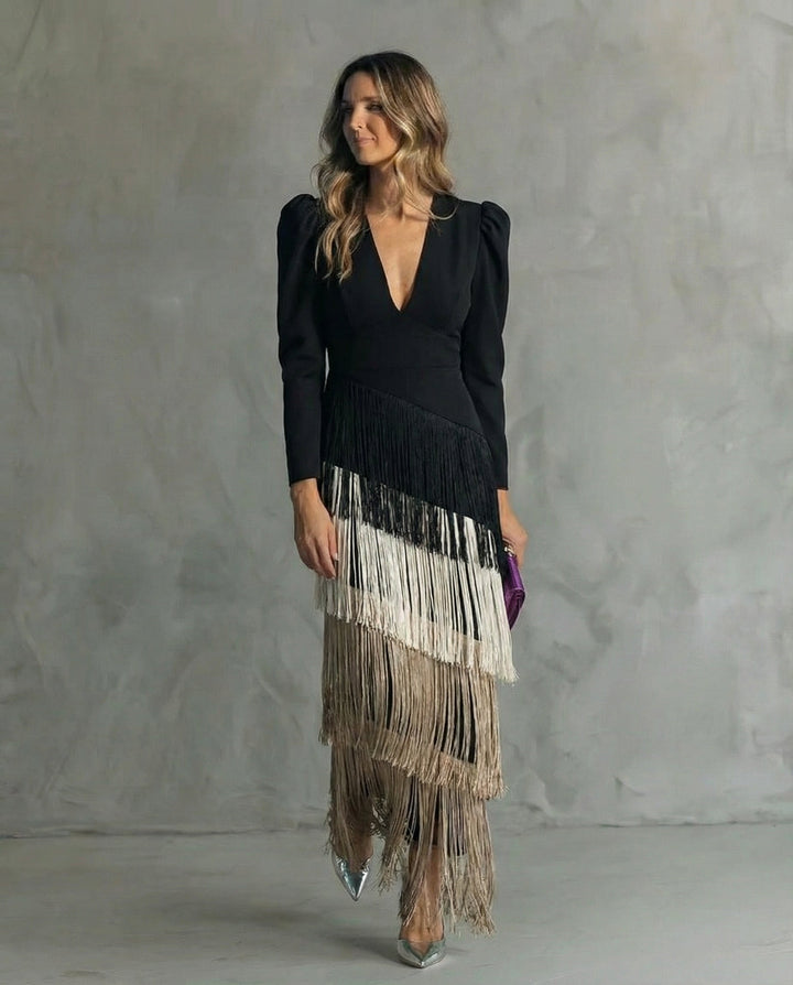 Women's Fringe Sleeve Midi Dress