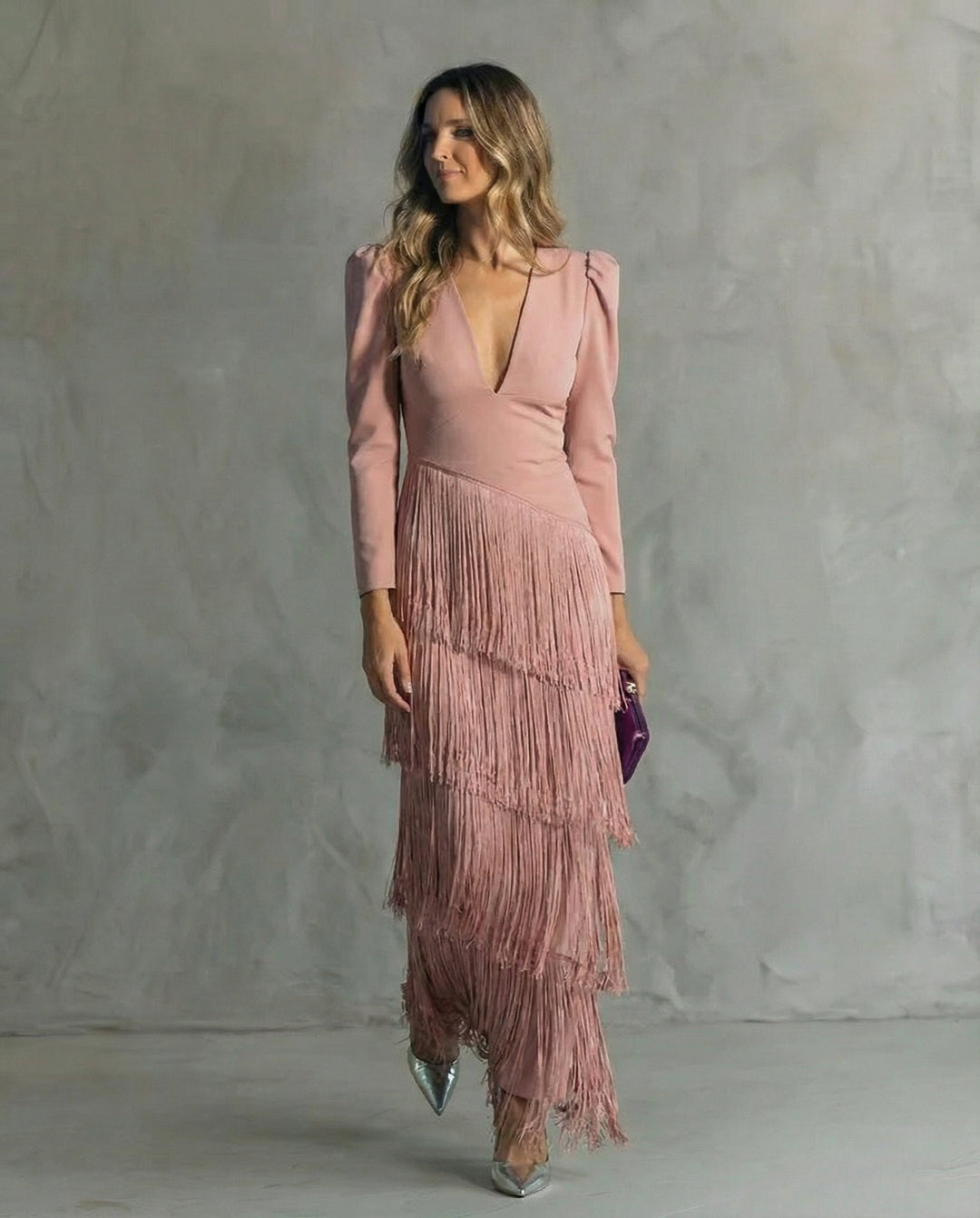 Women's Midi Dress Fringe Sleeves Elegant Occasion