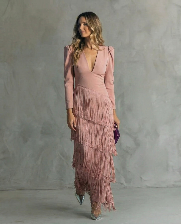Women's Fringe Sleeve Midi Dress