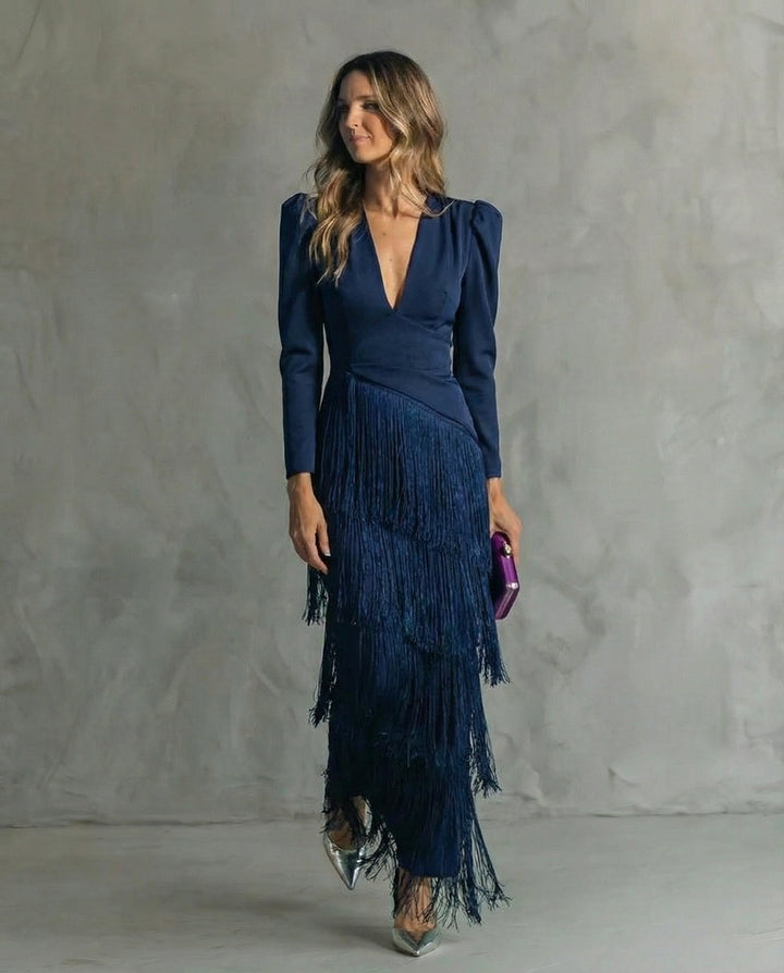 Women's Midi Dress Fringe Sleeves Elegant Occasion