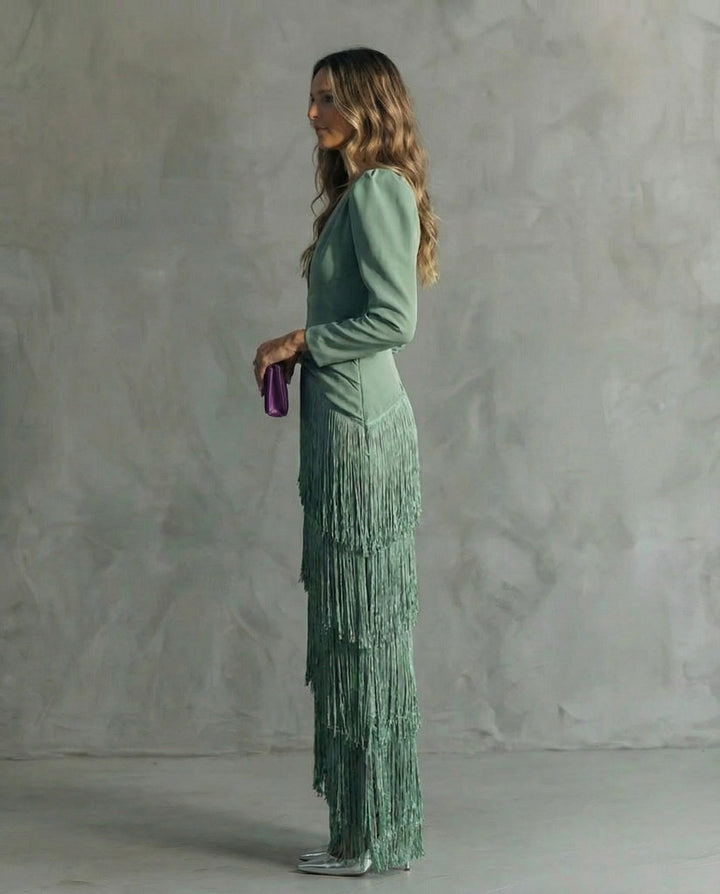 Women's Fringe Sleeve Midi Dress