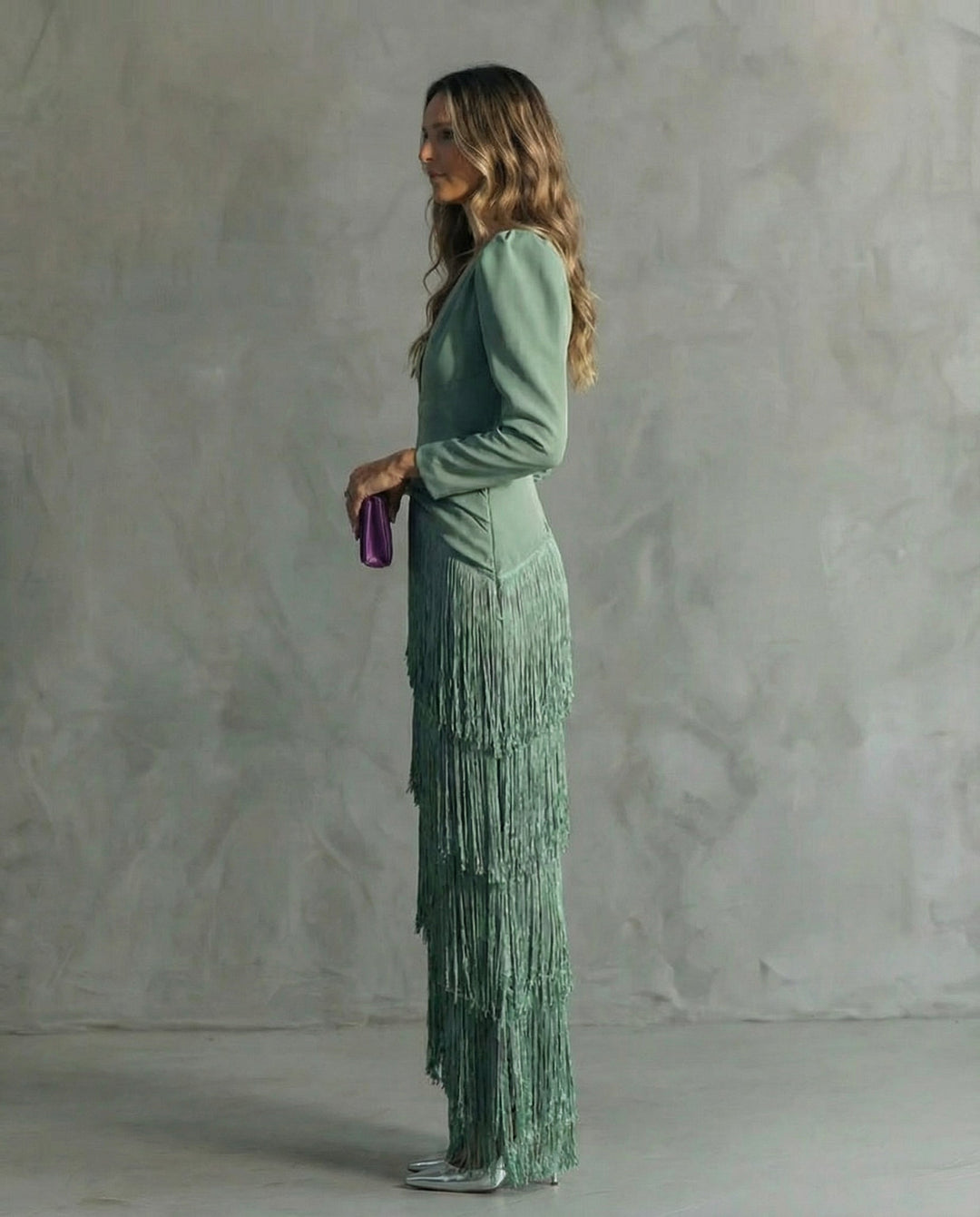 Women's Midi Dress Fringe Sleeves Elegant Occasion