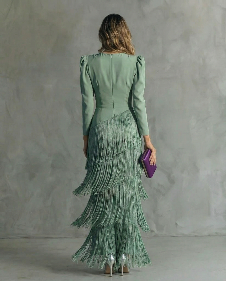Women's Midi Dress Fringe Sleeves Elegant Occasion