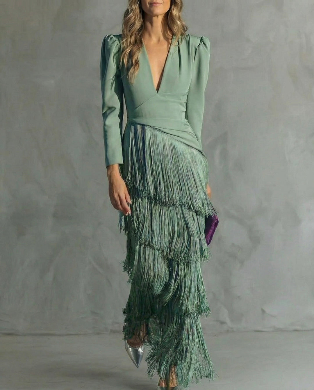 Women's Midi Dress Fringe Sleeves Elegant Occasion