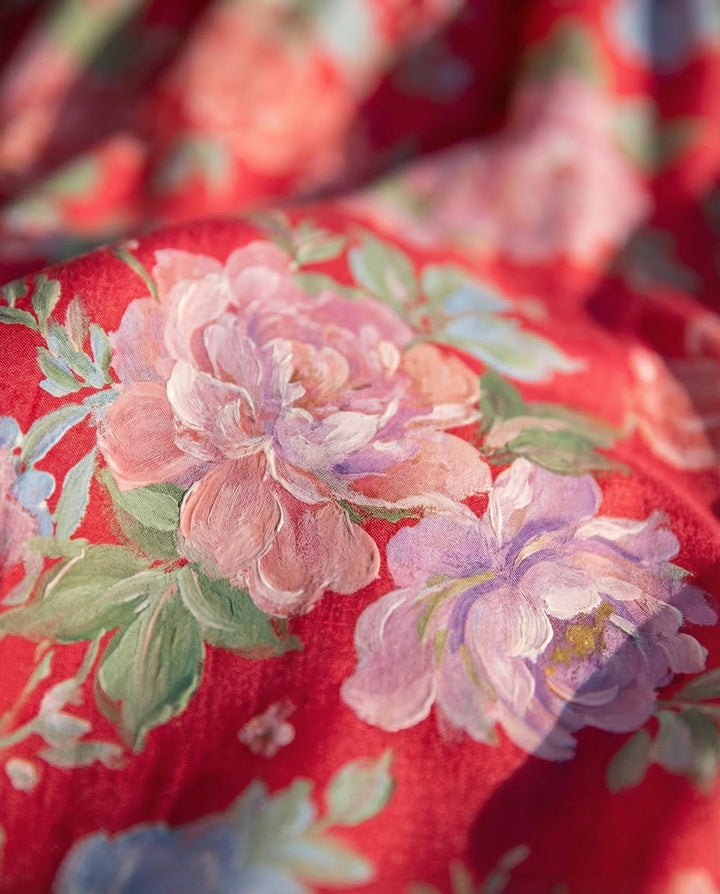 Women's V-Neck Floral Maxi Dress with Pockets