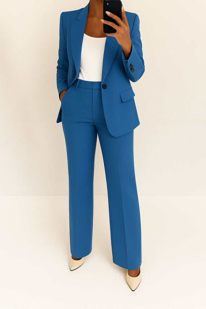 Women's Two-Piece Suit Set Tailored Blazer Wide Leg Trousers