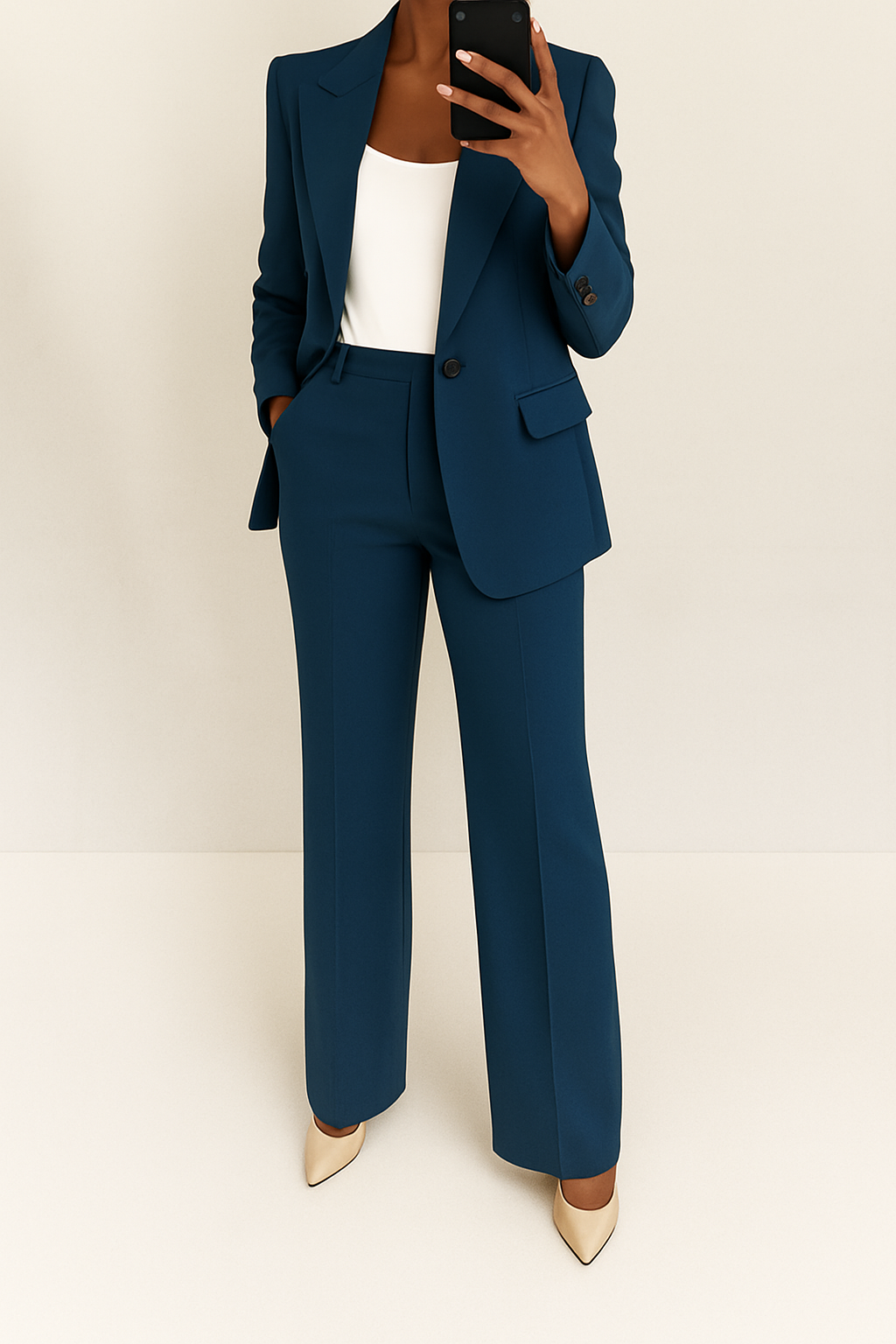 Women's Two-Piece Suit Set Tailored Blazer Wide Leg Trousers