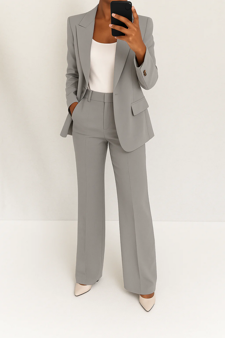 Women's Two-Piece Suit Set Tailored Blazer Wide Leg Trousers